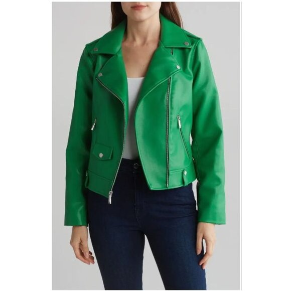 BCBG Max Faux Leather Biker Jacket NWT MSRP $298 -‎ Size M - Picture 1 of 9